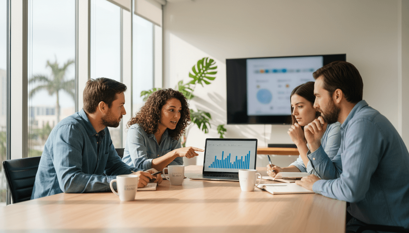 Startup team collaborating on support operations strategy